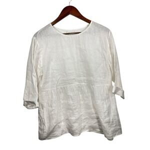 Pure Jill Linen Peplum Top 3/4 Sleeve Casual Blouse White XS
